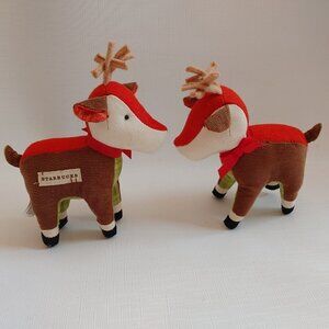 2008 6” Plush Starbucks Coffee Deer Reindeer Stuffed Animal x 2 Christma…